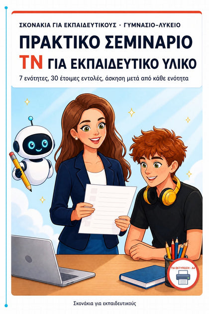 Πρακτικό σεμινάριο ΤΝ για εκπαιδευτικό υλικό — εξώφυλλο